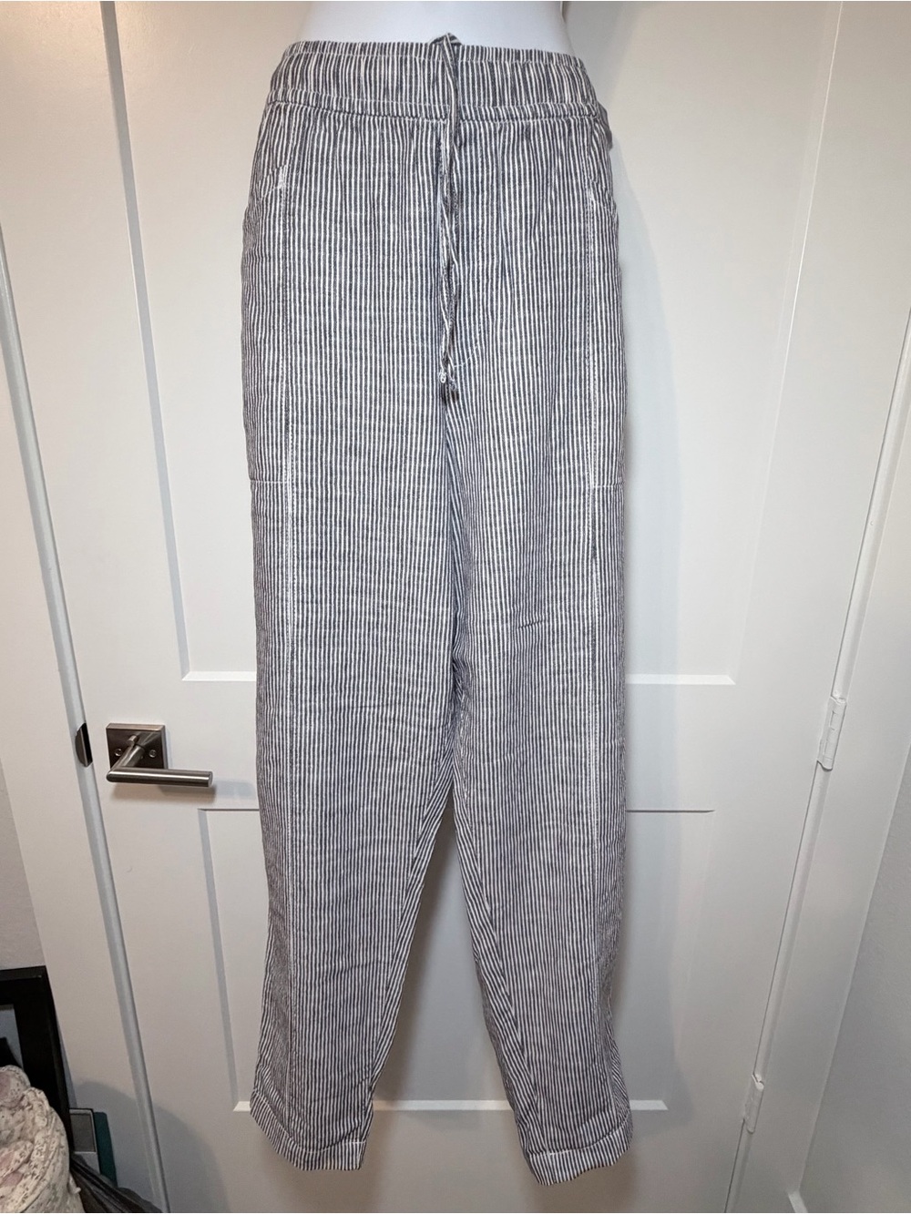 Old Navy Women's Navy and White Stripe Linen-Blend Pants XL Tall - Picture 7 of 7